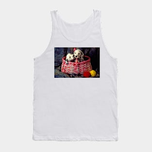 Two Dalmatian Puppies In Pink Basket Tank Top